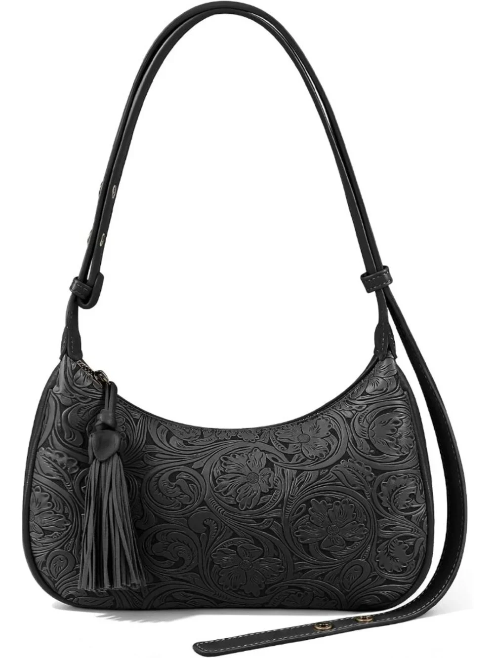 Vintage Floral Embossed Hobo Bag | Retro Vegan Leather Crossbody Purse with